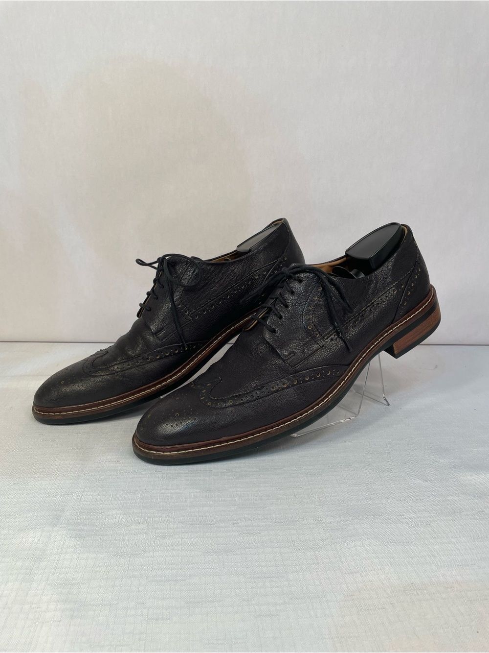 Classic Men's Brogue Derby Shoes by Cole Haan in Black Leather Oxford Dress - Picture 5 of 6